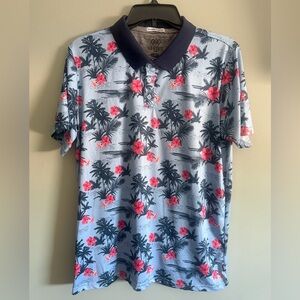 Buckle LEG3ND Blue w/Pink Floral Golf Beach polo short sleeve size medium